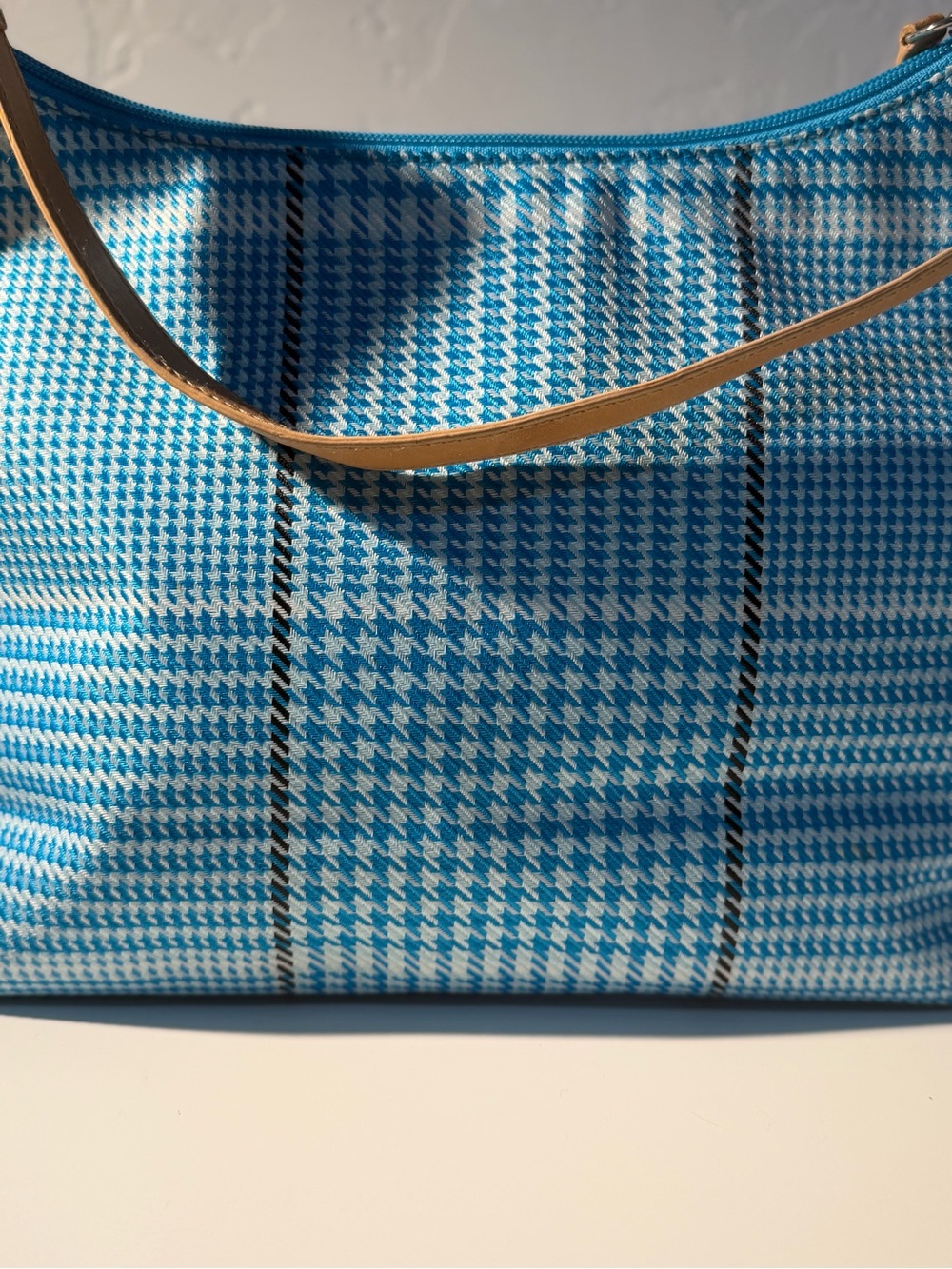 Ralph Lauren Houndstooth Shoulder Bag Vintage Plaid Fabric Purse with Leather - Picture 4 of 12